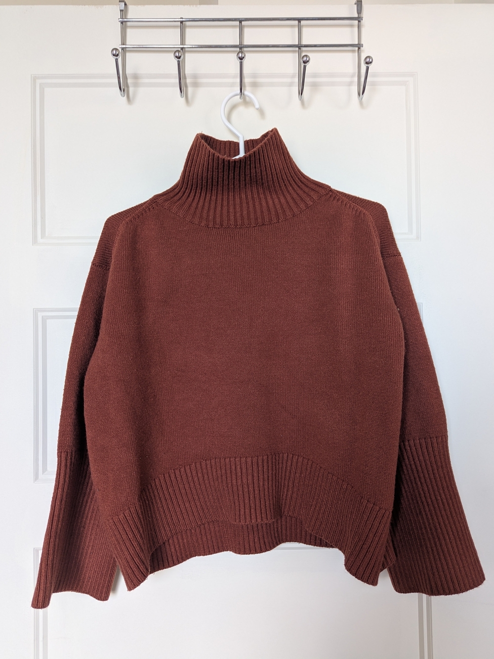 Turtleneck Rib-Hem Sweater in Rust - Picture 3 of 5